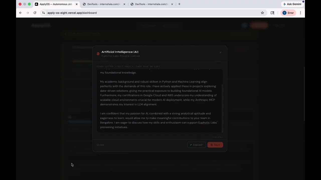 ApplyOS — an autonomous job application platform